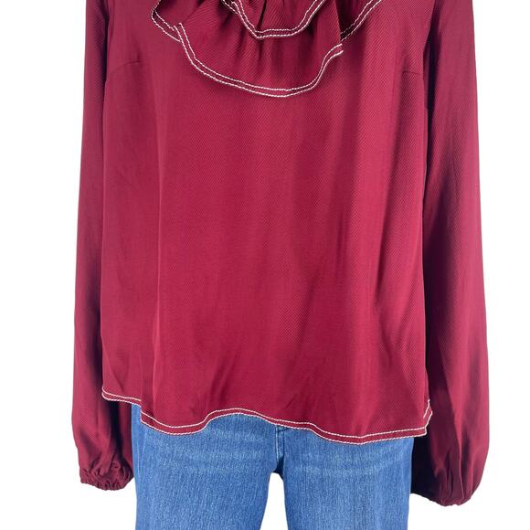 Tularosa Heather Blouse Ruffle Collar Tassel Tie Back Red Size L - Picture 6 of 10